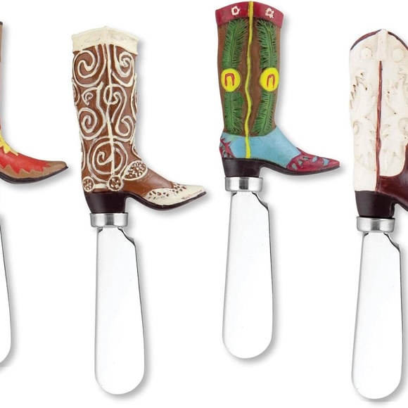 Western Cowboy Boot Cheese Spreaders,Hand-Painted Resin Handles with S.S. Blade - Picture 2 of 7